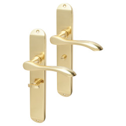 Hampstead Polished Brass Bathroom Door Handles - Long Plate - Altea Range - 240 x 41mm