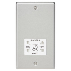 Knightsbridge 115/230V Round Edge Dual Voltage Shaver Socket - Brushed Chrome with White Insert