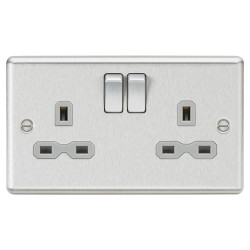 Knightsbridge 13A 2 Gang DP Switched Socket with Twin Earths - Brushed Chrome with Grey Insert