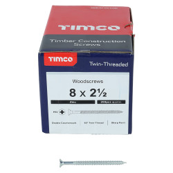 TIMCO Twin Threaded Pozi Countersunk Wood Screws - 8 x 2 1/2" - Zinc Plated - Pack of 200