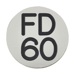 Altro FD60 Fire Door Sign - Self Adhesive - 25mm Diameter - Rigid Plastic - Silver