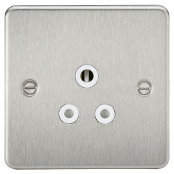 Knightsbridge 5A Flat Plate Unswitched Round Pin Socket - Brushed Chrome with White Insert