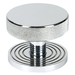 From The Anvil Brompton Round Knurled Centre Door Knob on Beehive Rose - 90mm Rose - Polished Chrome