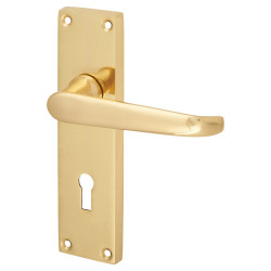 Touchpoint Polished Brass Victorian Straight Keyhole Lock Door Handles - 155 x 42mm
