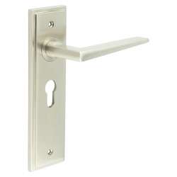 Burlington by Frelan Satin Nickel Fire Rated Euro Lock Door Handles - Mayfair - 200 x 55mm