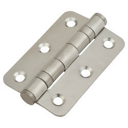 Radius Corner Twin Ball Bearing Butt Door Hinge - 76 x 51 x 2mm - Satin Stainless Steel - Pair