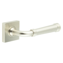 Burlington by Frelan Satin Nickel Fire Rated Door Handles on Square Rose - Highgate Range