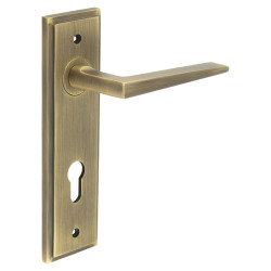 Burlington by Frelan Antique Brass Fire Rated DIN Euro Lock Door Handles - Mayfair - 200 x 55mm