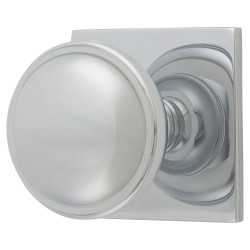 Alexander & Wilks Quantock Cabinet Knob on Square Backplate - 34mm Diameter - Polished Chrome