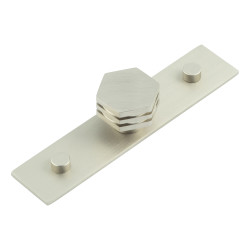 Hoxton by Frelan Nile Hex Cabinet Knob on Plain Backplate - 30mm Diameter - Satin Nickel