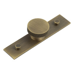 Hoxton by Frelan Thaxted Lines Round Cabinet Knob on Plain Backplate - 40mm Diameter - Antique Brass