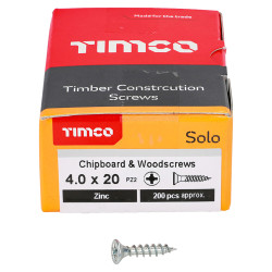 TIMCO Solo Chippy Pozi Countersunk Wood Screws - 4.0 x 20mm - Zinc Plated - Pack of 200