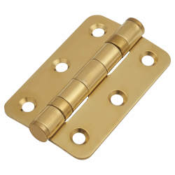 Radius Corner Twin Ball Bearing Butt Door Hinge - 76 x 51 x 2mm - Polished Brass - Pair