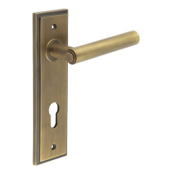 Burlington by Frelan Antique Brass Fire Rated DIN Euro Lock Door Handles - Richmond - 200 x 55mm