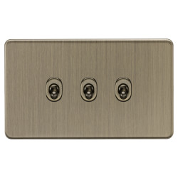 Knightsbridge 10AX 3 Gang 2 Way Screwless Flat Plate Toggle Light Switch - Antique Brass