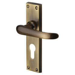 Heritage Brass by M Marcus Antique Brass Euro Lock Door Handles - Windsor Range - 154 x 40mm