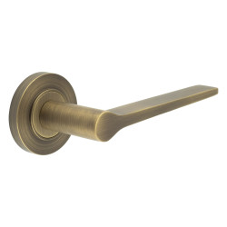 Burlington by Frelan Antique Brass Fire Rated Door Handles on Round Rose - Knightsbridge Range