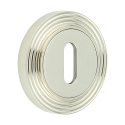 Burlington BUR60 by Frelan Escutcheon on Reeded Rose - 53mm Diameter - Keyhole - Polished Nickel