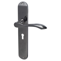 Hampstead Black Nickel Keyhole Lock Door Handles - Long Plate - Altea Range - 240 x 41mm