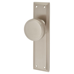Hampstead Satin Nickel Knurled Latch Mortice Door Knob on Backplate - 205 x 52mm - Miller Range