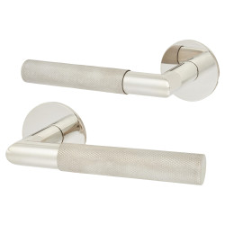 Jigtech Polished Stainless Steel Knurled Door Handles on Round Slim Rose - Schema Modell Range