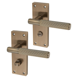 Altro Antique Brass Lines Bathroom Door Handles - Nova Range - 155 x 55mm