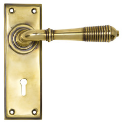 From The Anvil Aged Brass Reeded Keyhole Lock Door Handles - 152 x 50mm