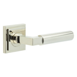 Burlington by Frelan Polished Nickel Fire Rated Door Handles on Square Stepped Rose - Westminster Range
