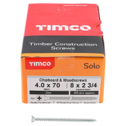 TIMCO Solo Chippy Pozi Countersunk Wood Screws - 4.0 x 70mm - Zinc Plated - Pack of 200