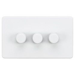 Knightsbridge 5 - 150W 3 Gang 2 Way Push On/Off Rotary Intelligent LED Dimmer Switch - Matt White