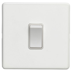Eurolite Concealed 10A 1 Gang 2 Way Screwless Flat Plate Light Switch - Matt White
