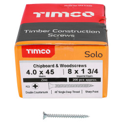 TIMCO Solo Chippy Pozi Countersunk Wood Screws - 4.0 x 45mm - Zinc Plated - Pack of 200