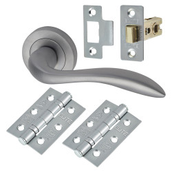 Altro Satin Chrome Latch Door Handles on Rose Pack - Sussex Range