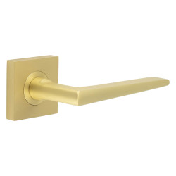 Burlington by Frelan Satin Brass Fire Rated Door Handles on Square Plain Rose - Mayfair Range