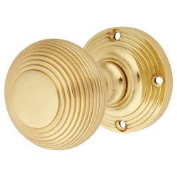 Heritage Brass by M Marcus Polished Brass Reeded Mortice Door Knob - 59mm Rose Diameter