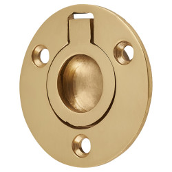 Altro Round Flush Ring Cabinet Pull Handle - 38mm Diameter - Polished Brass