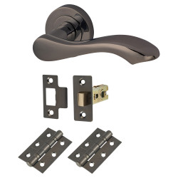 Touchpoint Black Nickel Scroll Latch Door Handles on Rose Pack - Scarlett Range