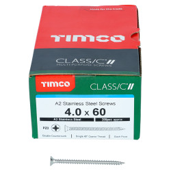 TIMCO Classic Pozi Countersunk Wood Screws - 4.0 x 60mm - A2 Stainless Steel - Pack of 200