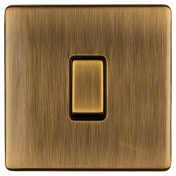 Eurolite Concealed 10A 1 Gang Screwless Intermediate Flat Plate Light Switch - Antique Brass/Black
