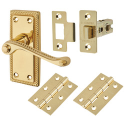 Touchpoint Polished Brass Budget Rope Edge Scroll Latch Door Handles Pack - Short Plate
