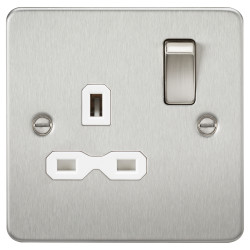 Knightsbridge 13A 1 Gang Flat Plate Double Pole Switched Socket - Brushed Chrome with White Insert
