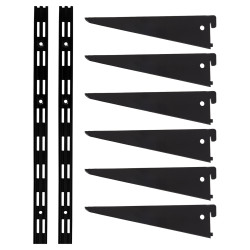 Altro Twin Slot Shelving Kit - 2 x 2000mm Shelf Wall Uprights & 6 x 370mm Shelf Brackets - Black