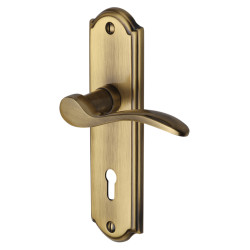 Heritage Brass by M Marcus Antique Brass Scroll Keyhole Lock Door Handles - Howard Range - 171 x 48mm