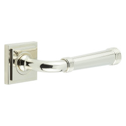 Burlington by Frelan Polished Nickel Fire Rated Door Handles on Square Stepped Rose - Highgate Range
