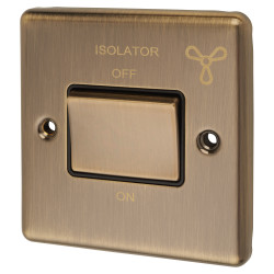 Eurolite Enhance Decorative 6A 1 Gang Triple Pole Fan Isolator - Antique Brass with Black Inserts