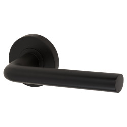 Jigtech Matt Black Door Handles on Round Rose - Riva Range