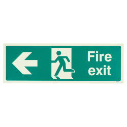 Altro Photoluminescent Fire Exit Running Man Arrow Left Sign - 450 x 150mm - Rigid Plastic