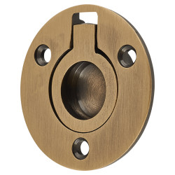 Altro Round Flush Ring Cabinet Pull Handle - 38mm Diameter - Antique Brass