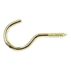 Unshouldered Cup Hook - 50mm Hook - Electro Brass - Pack of 10