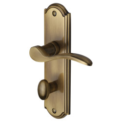 Heritage Brass by M Marcus Antique Brass Scroll Bathroom Door Handles - Howard Range - 171 x 48mm